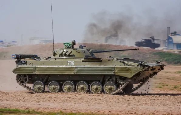 Picture BMP-2, polygon exercises, armored vehicles of Russia