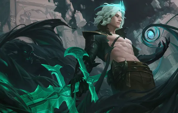 Magic, shadow, sword, the demon, warrior, fantasy, art, guy