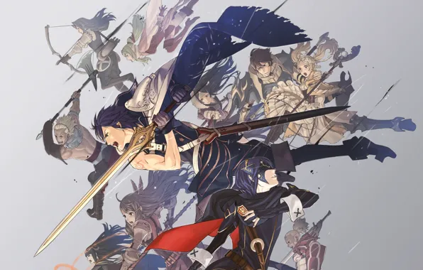 Weapons, girls, sword, anime, art, guys, the battle, fire emblem
