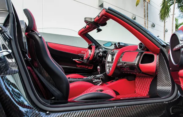 Picture red, Pagani, To huayr, car interior, Pagani Huayra Roadster