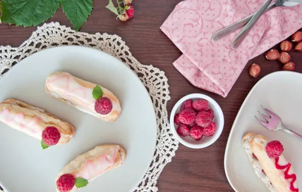 Picture raspberry, cake, cream, dessert, sweet, eclairs