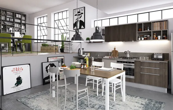Style, Villa, interior, Italy, kitchen, dining room, dining area, Italian design