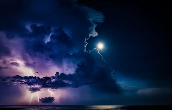 The storm, clouds, zipper, The moon, moon, lightning, clouds, thunderstorm