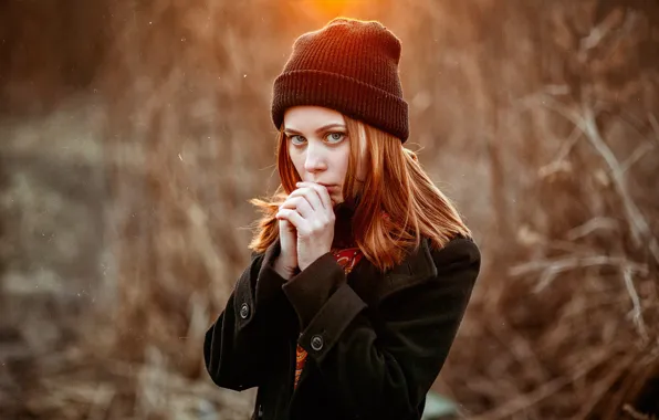 Picture autumn, hat, sponge, redhead, Igor Kupriyanov, photo filter, Vlad Vorobiev