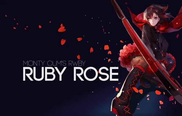 Look, girl, anime, shoes, art, rose petals, Ruby Rose