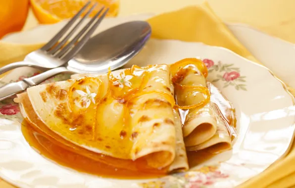 Orange, pancakes, dessert, peel, crepe Suzette