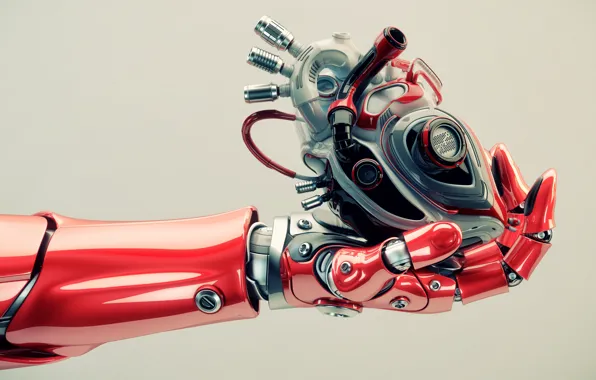 Picture heart, hand, robotics