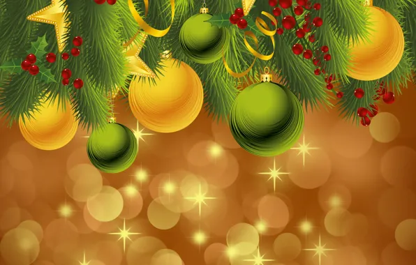 Balls, holiday, balls, toys, new year, spruce, vector, the scenery
