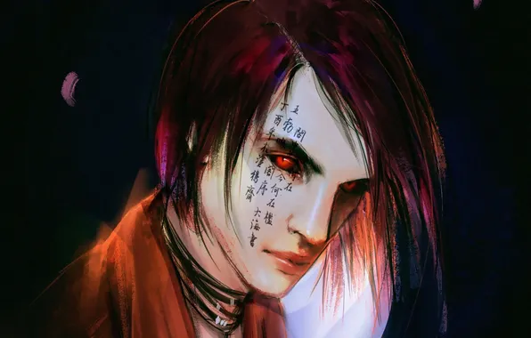 Tattoo, characters, guy, red eyes, from panda, by panda