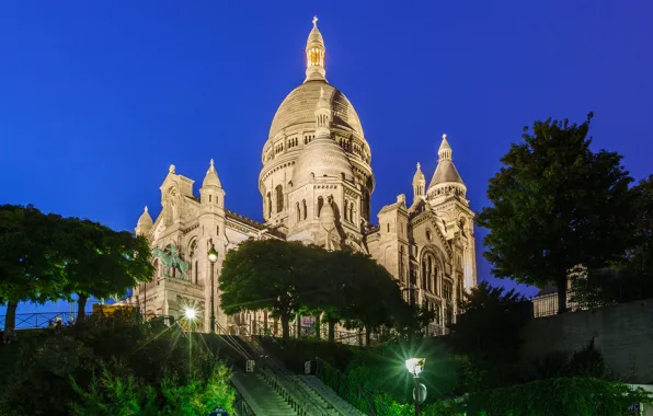 Night, lights, France, Paris, Montmartre, sacré-Coeur