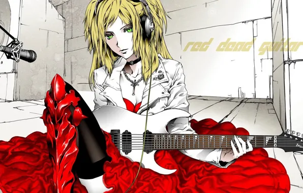 Picture headphones, red dress, RED DEAD GUITAR