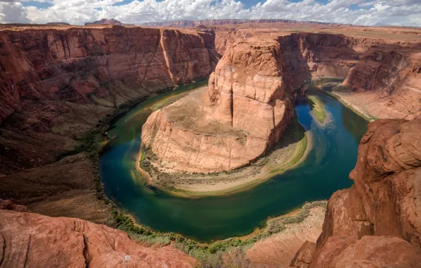Picture USA, the Glen canyon, Horseshoe, Horseshoe Bend, Arizona, the smooth bend of the channel of …