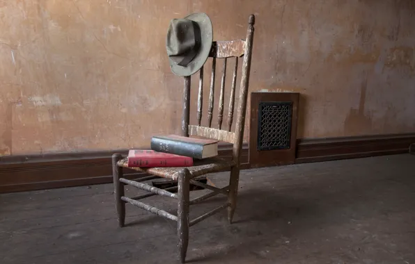 Picture books, hat, chair