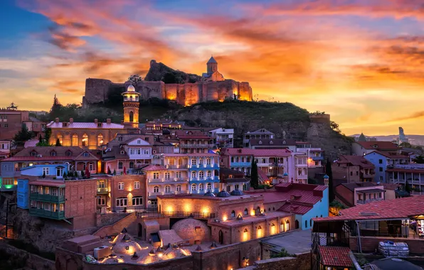 Picture wall, twilight, tower, view, town, urban, travel, tourism