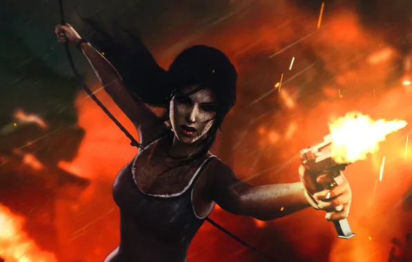 Gun, rope, shooting, lara croft, tomb raider, danger