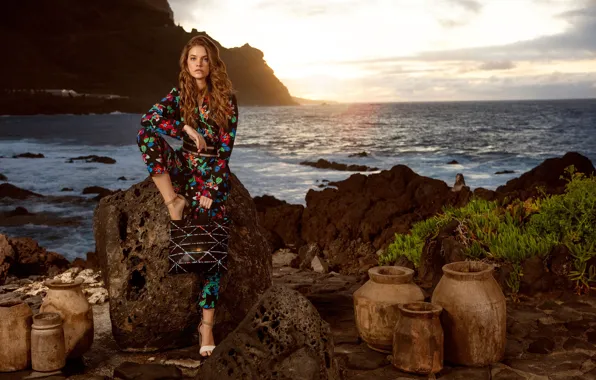 Picture pose, look, figure, shore, sea, Barbara Palvin, beautiful, girl