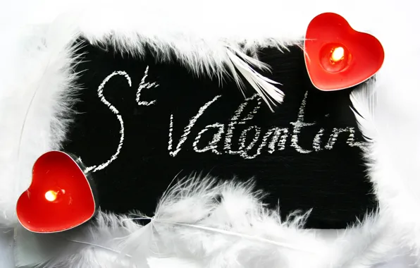 Picture heart, candle, feathers, light, Valentine's day