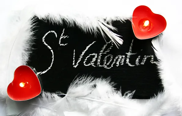 Heart, candles, feathers, lights, Valentine's day