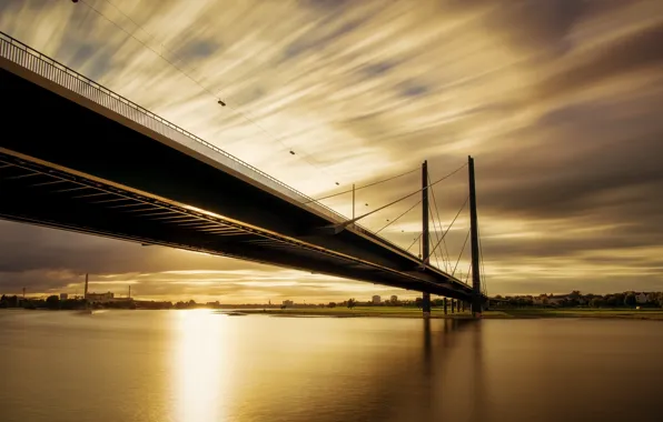 Sunset, River, Rhine, Düsseldorf, Golden Knee Bridge