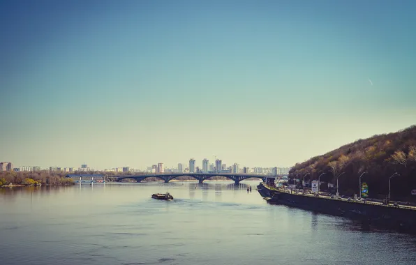 The sky, bridge, river, overview, Kiev, Dnepr