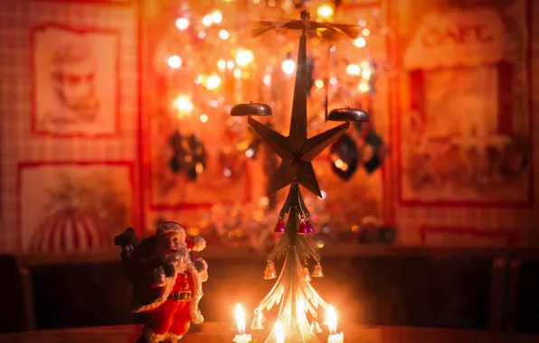 Lights, new year, candles, lights, tree, Santa Claus, Santa Claus, garland