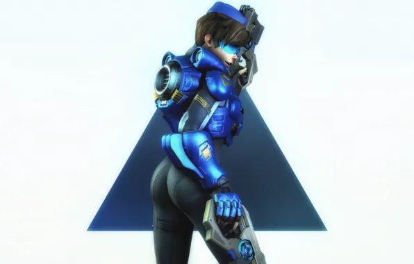 Ass, girl, guns, glasses, costume, Tracer, overwatch, lena oxton