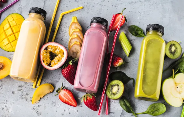Picture berries, bottle, kiwi, strawberry, juice, drink, fruit