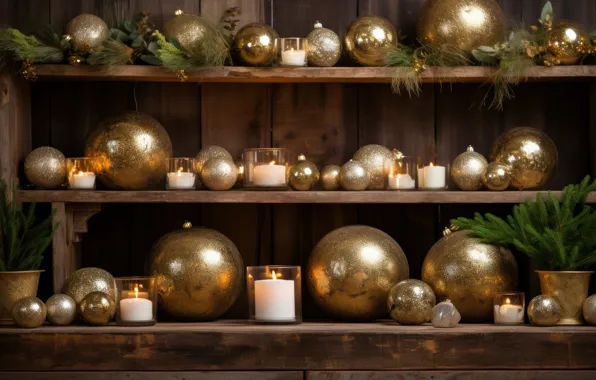 Balls, gold, Board, Christmas, New year, gold plated, gold, Christmas decorations