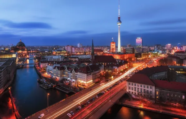 The sky, the city, lights, the evening, morning, Germany, Berlin