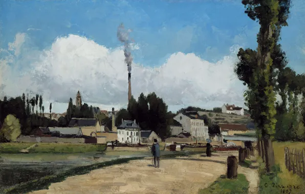 Smoke, picture, pipe, Camille Pissarro, Landscape with Factory
