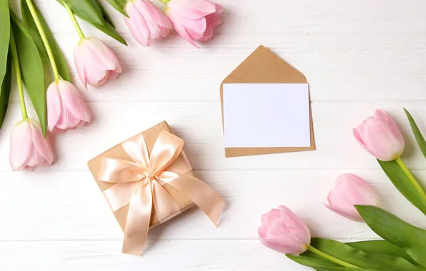 Flowers, gift, bouquet, tulips, pink, wood, pink, flowers