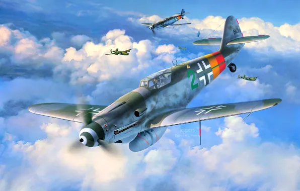 Aircraft, Messerschmitt, Germany, Air force, WW2, Painting, Fighter, Bf.109G-10