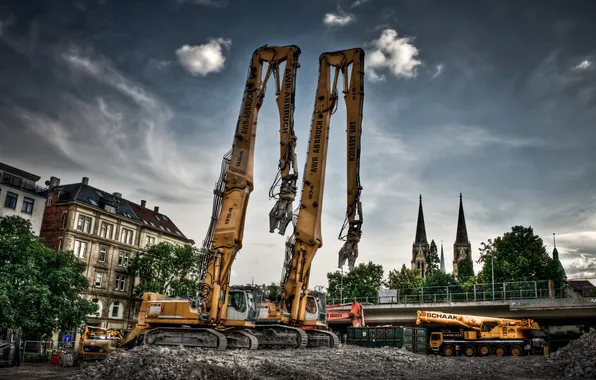 Technique, crane, the ruins, ruins, excavator, construction