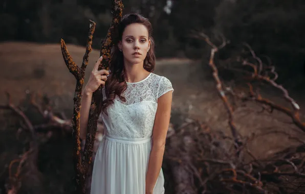 Picture look, girl, branches, mood, portrait, dress