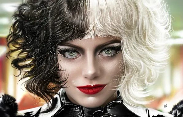 Portrait, art, Disney, Emma Stone, Emma Stone, Yaşar Vurdem, Cruella, Cruella