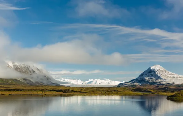 The sky, water, mountains, reflection, Alaska, Alaska, Mountains, Range