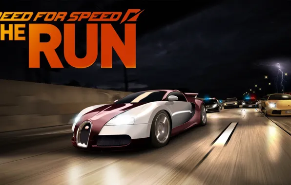 Picture race, chase, art, Bugatti Veyron, cops, Need for Speed The Run, lamborghini murcielago