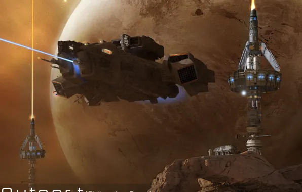 Space, planet, stars, spaceship, astronaut, Helios, Outpost, Riding the Beam