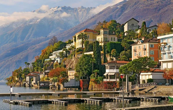 Picture mountains, the city, Marina, home, Switzerland, promenade, Switzerland