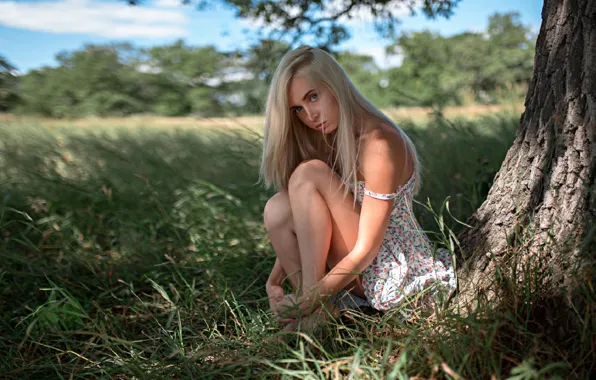Summer, look, girl, light, nature, pose, blonde, legs