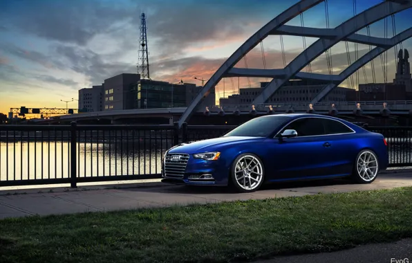 Bridge, the city, Audi, blue