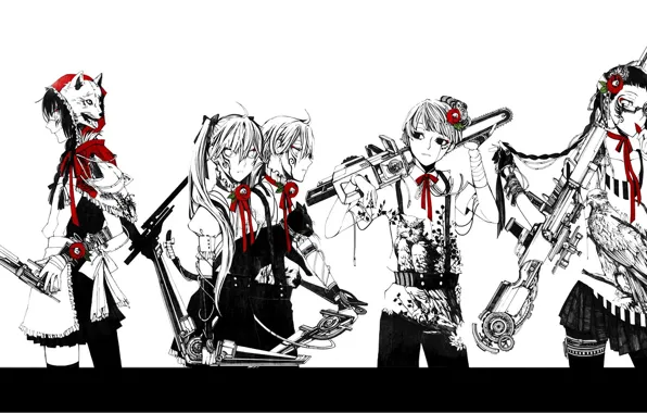 Wolf, gang, cyberpunk, hawk, chainsaw, sniper rifle, killer, bandages