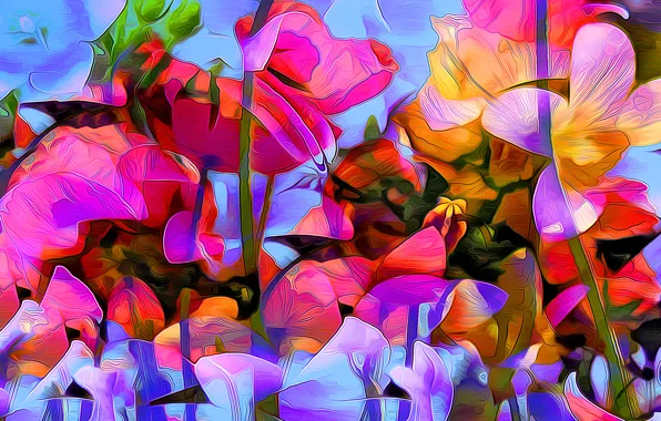 Flowers, nature, rendering, paint, figure, plant, vector, petals