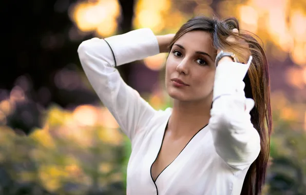 Look, girl, pose, hair, bokeh, Giulia