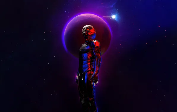 Stars, Skull, The suit, Planet, Space, Fantasy, Star, Art