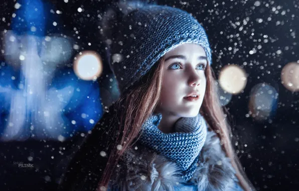 Winter, look, snow, hat, girl, Sergey Piltnik