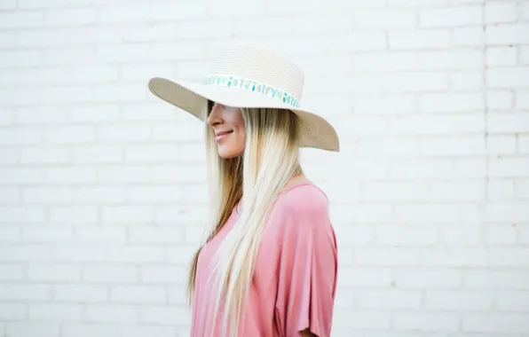 Picture summer, girl, street, blonde, hat