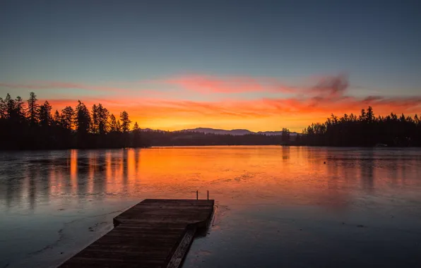 The sky, landscape, mountains, lake