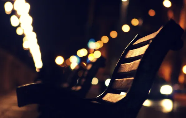 Picture night, the city, lights, photo, background, Wallpaper, benches, benches