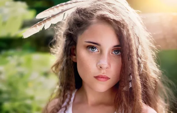 Picture look, portrait, girl, freckles, Pen